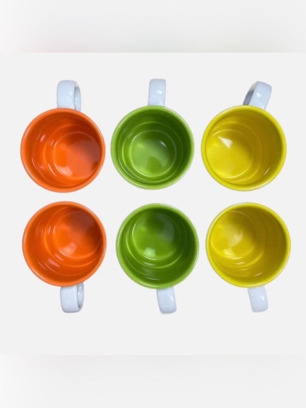 Crate & Barrel Pick Me Up Set of‎ 6 Stackable Coffee Mugs Orange Green Yellow